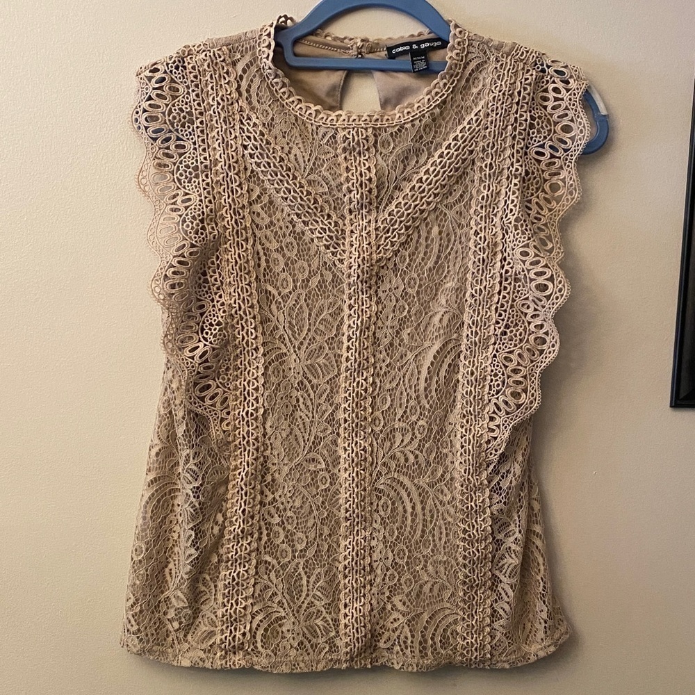 Cable & Gauge Lace Blouse - Beige
